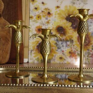 Brass Pineapple Candleholders Set of 3